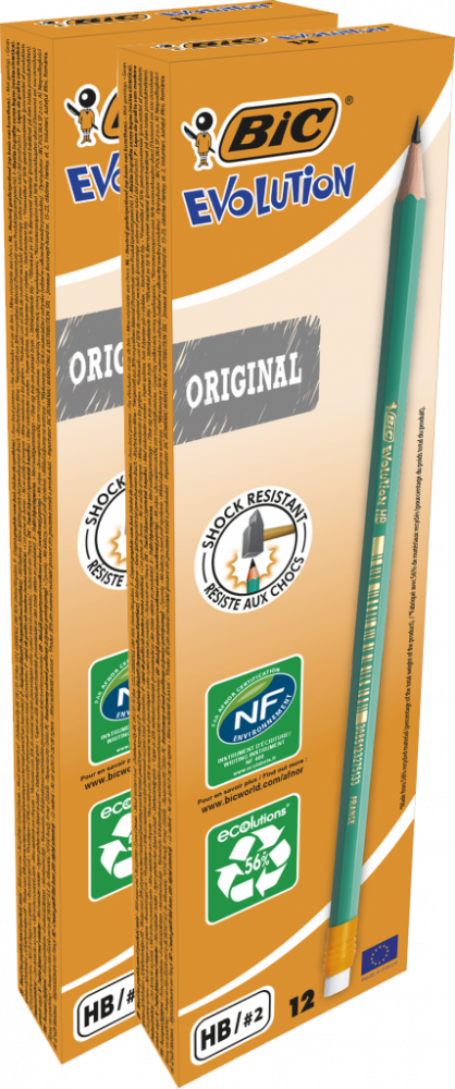24x Ołówek BIC Evolution Original 655, HB, z gumką, zielony