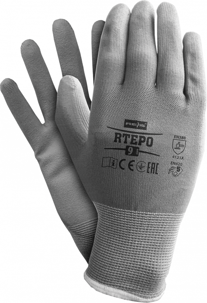 Rękawice robocze Reis Rtepo SS, powlekane, rozmiar 9, szary