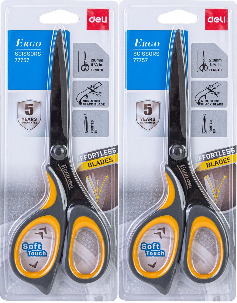 2x Nożyczki Deli Soft Touch, 21cm, szaro-żółty