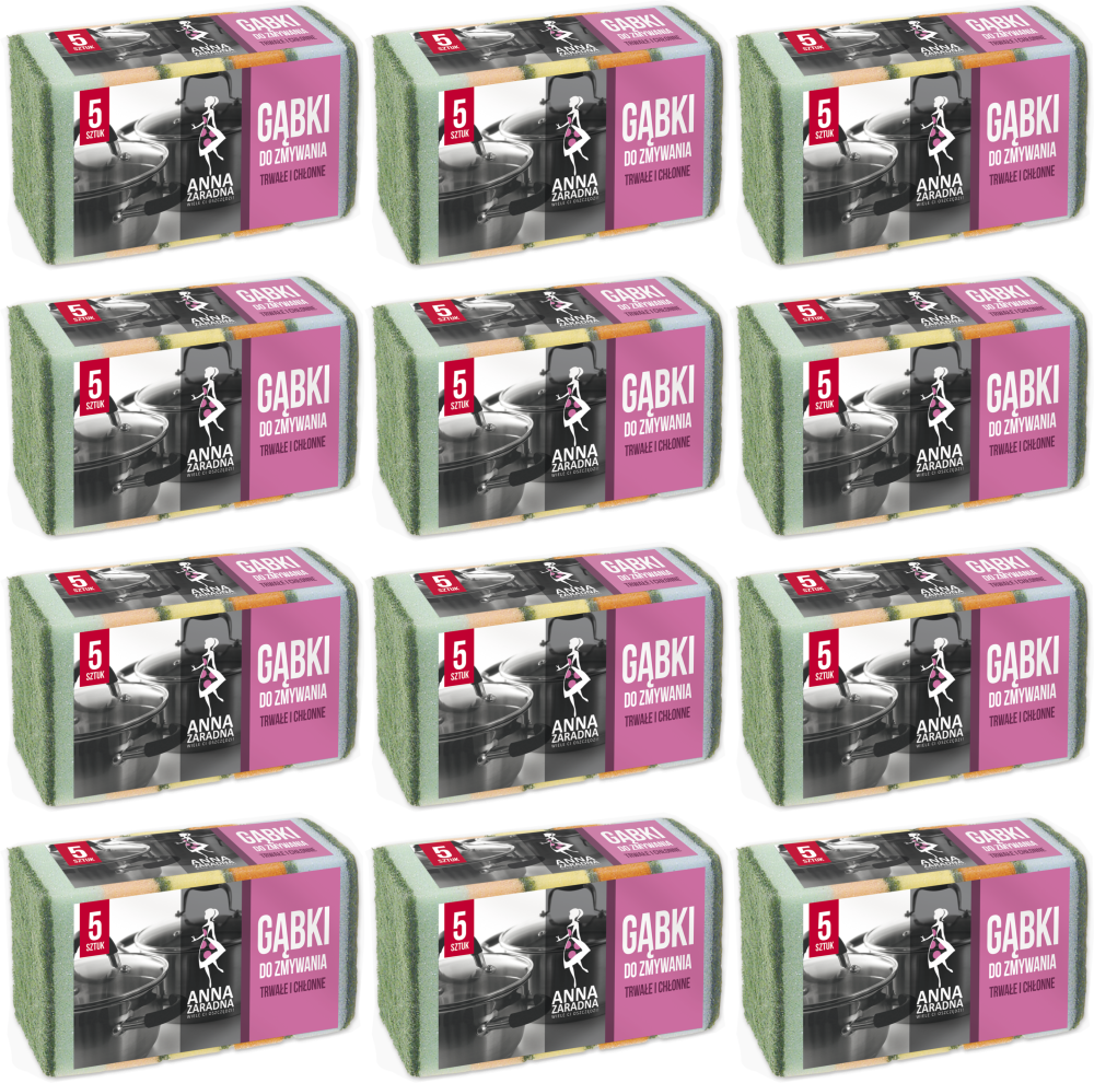 12x Zmywaki kuchenne Anna Zaradna, 9x5.8cm, 5 sztuk, mix kolorów