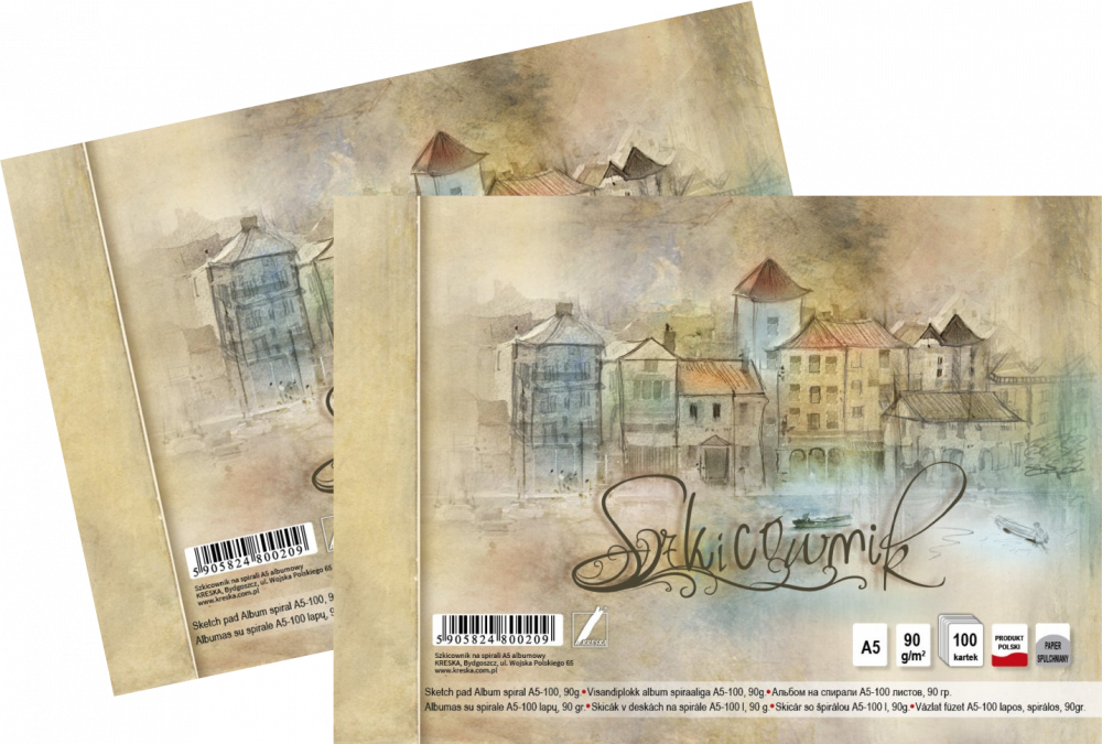 2x Szkicownik Kreska, na spirali, A5, 100 kartek, biały