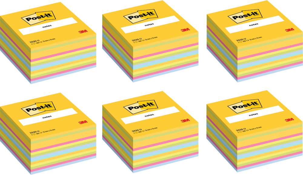 6x Karteczki samoprzylepne Post-it, 76x76mm, 450 karteczek, mix kolorów neonowo-pastelowych