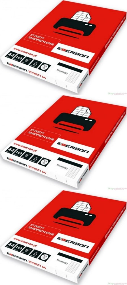 3x Etykiety samoprzylepne Emerson, 70x37mm, 100 arkuszy, biały
