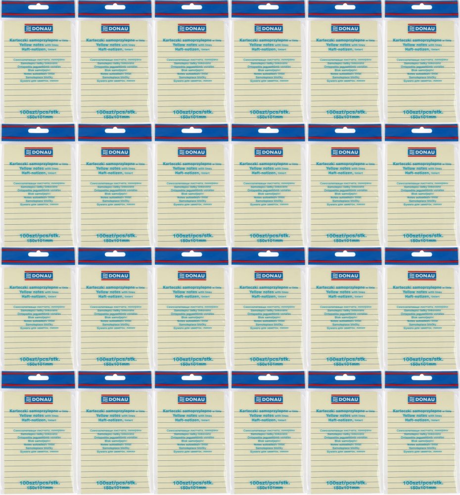 24x Karteczki samoprzylepne w linie Donau, 101x150mm, 100 karteczek, żółty pastelowy