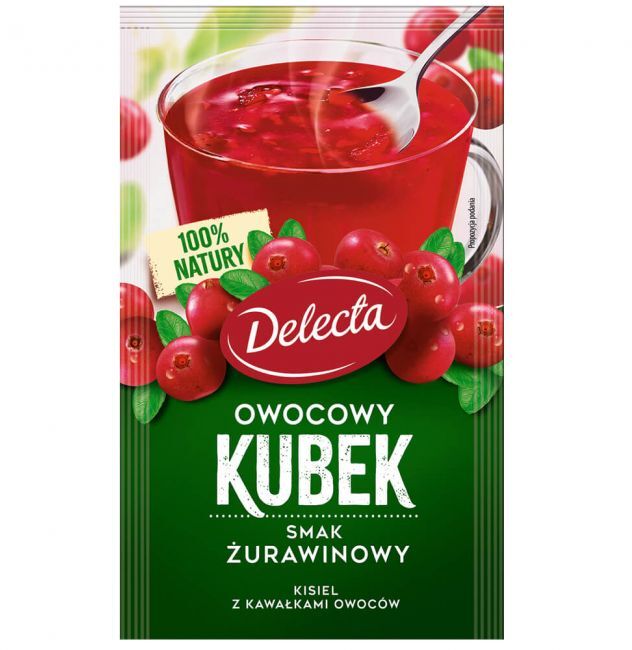 Kisiel Delecta Owocowy Kubek z kawałkami owoców, żurawina, 30g
