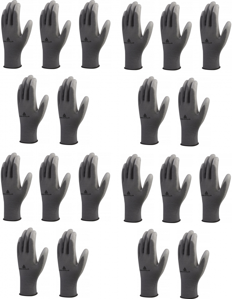 20x Rękawice robocze Delta Plus VE702GR, powlekane, rozmiar 6, szary