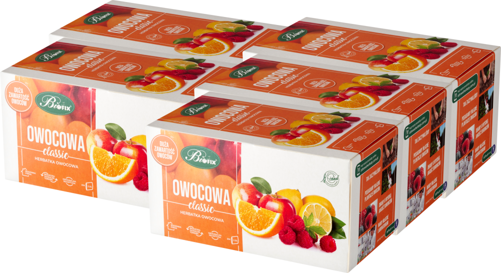 5x Herbata owocowa w torebkach BiFix Classic, owocowa, 20 sztuk x 2.5g