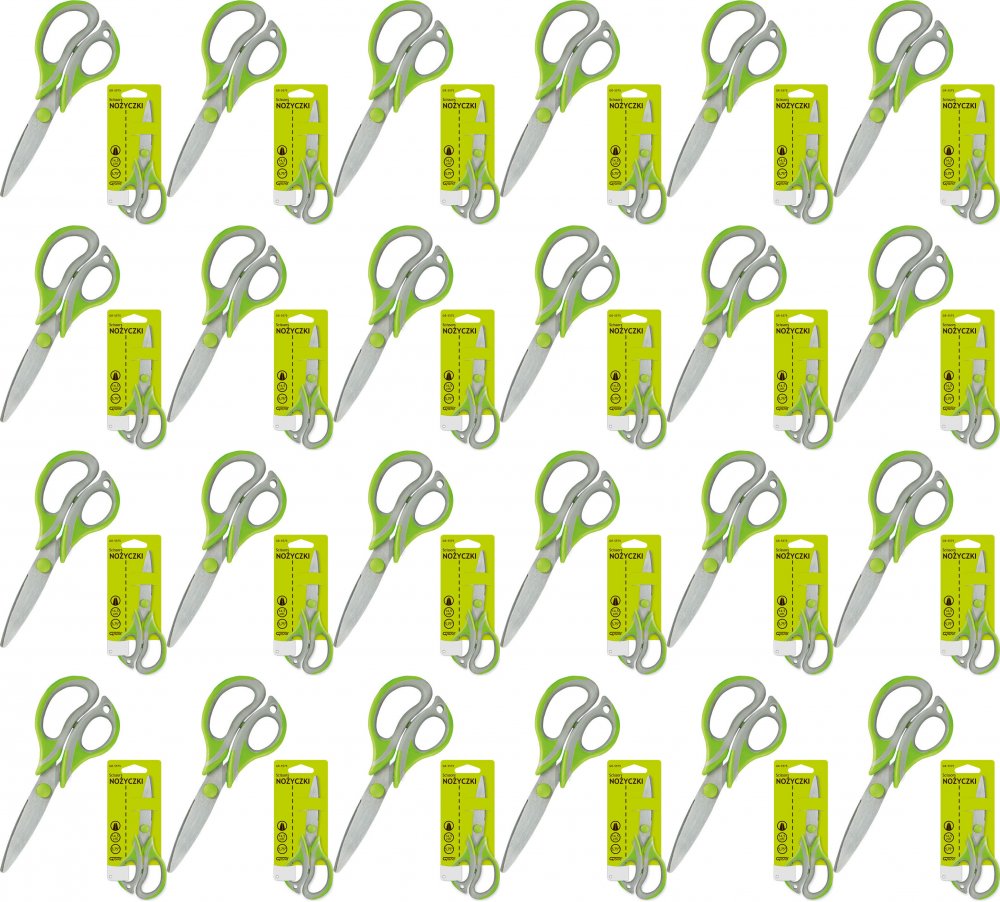 24x Nożyczki biurowe Grand Soft GR-5575, 14.5cm, szaro- zielony