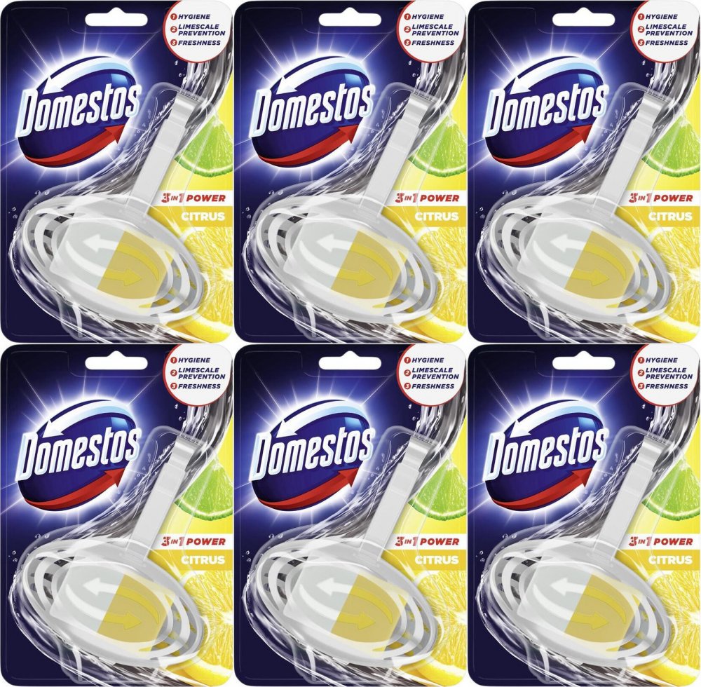 6x Kostka do WC z koszyczkiem Domestos, 3w1, Citrus, 35g