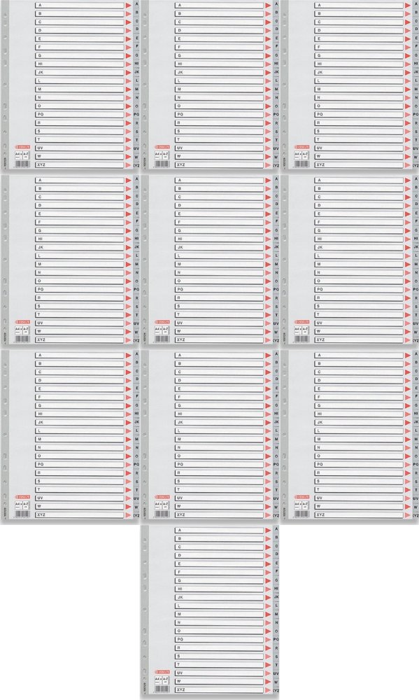 10x Przekładki do segregatora Esselte, plastikowe, alfabetyczne (A-Z), A4+, 20 kart, szary