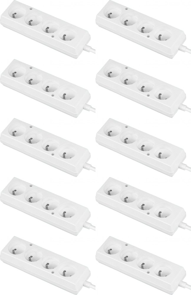 10x Przedłużacz Plastrol z otworami montażowymi, 5m, 4 gniazda, biały