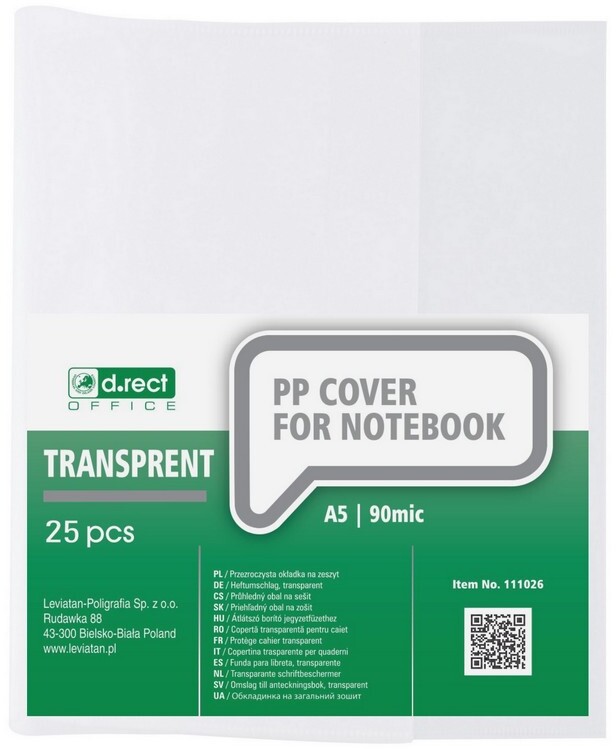Okładka na zeszyt D.Rect, A5, 90μm, 25 sztuk, przezroczysty
