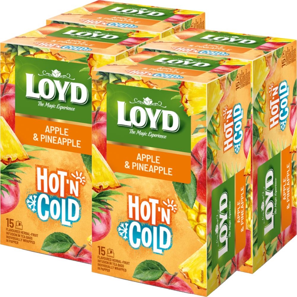 4x Herbata owocowo- ziołowa w kopertach Loyd Hot & Cold, jabłko i ananas, 15 sztuk x 2g