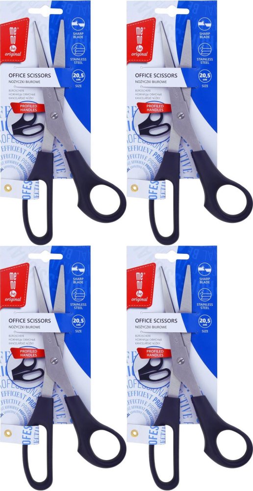 4x Nożyczki biurowe MemoBe, profilowane, 20.5cm, czarny