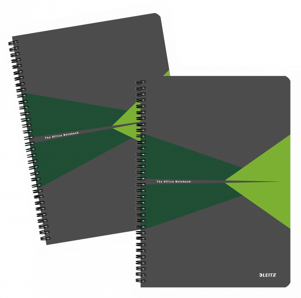 2x Kołonotatnik Leitz Office Card A5, w kratkę, 90 kartek, okładka kartonowa, szaro-zielony