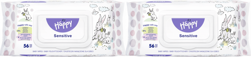 2x Chusteczki nawilżane dla dzieci Bella Happy Sensitive Aloe, 56 sztuk