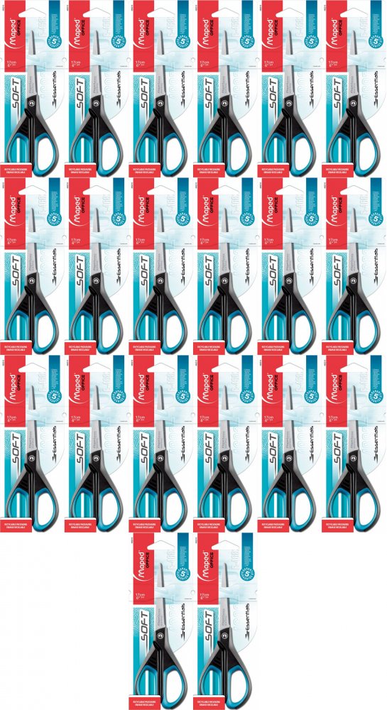 20x Nożyczki biurowe Maped Essentials Soft, 17cm, czarno-niebieski