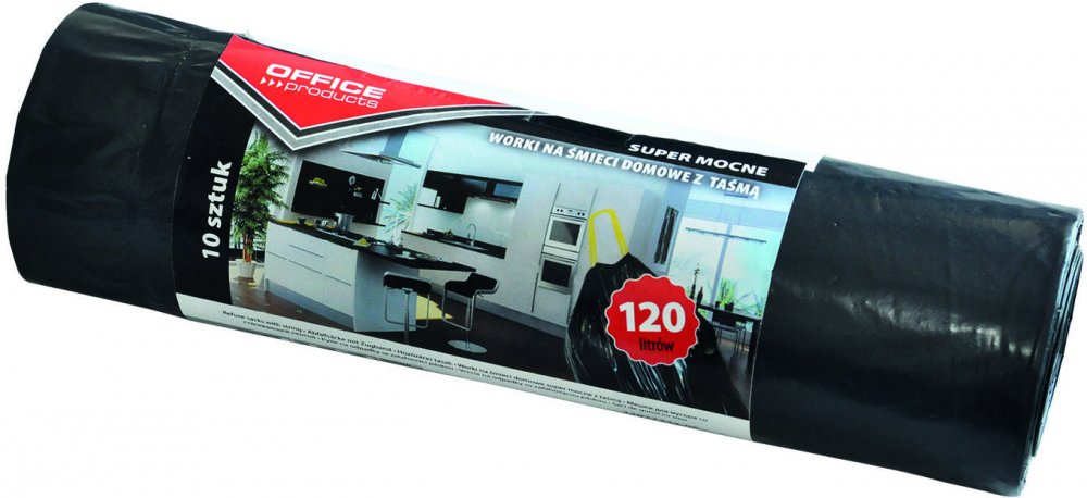 Worki na śmieci Office Products, supermocne, na odpady zmieszane, 120l, 10 sztuk, czarny