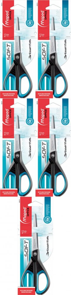 5x Nożyczki biurowe Maped Essentials Soft, 17cm, czarno-niebieski