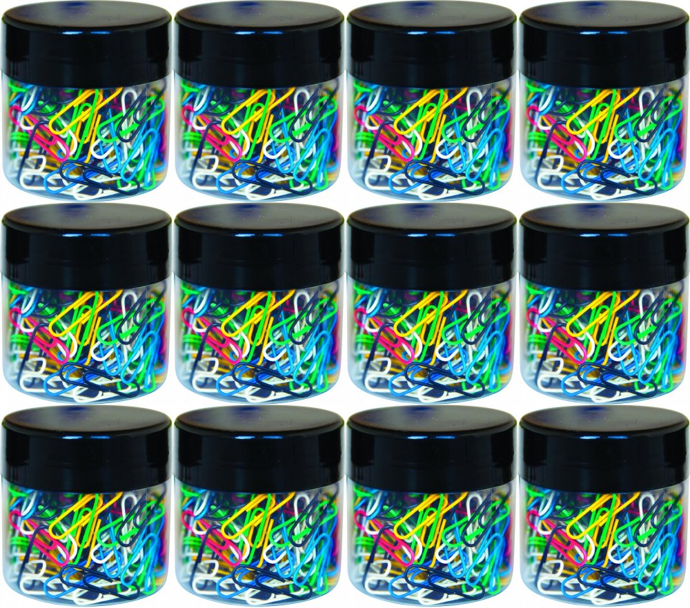 12x Spinacz Q-Connect, okrągły, w plastikowym słoiku, 28mm, 150 sztuk, mix kolorów