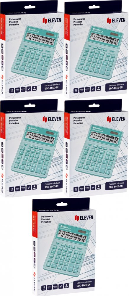 5x Kalkulator biurowy Eleven SDC-444XRGNE, 12 cyfr, zielony