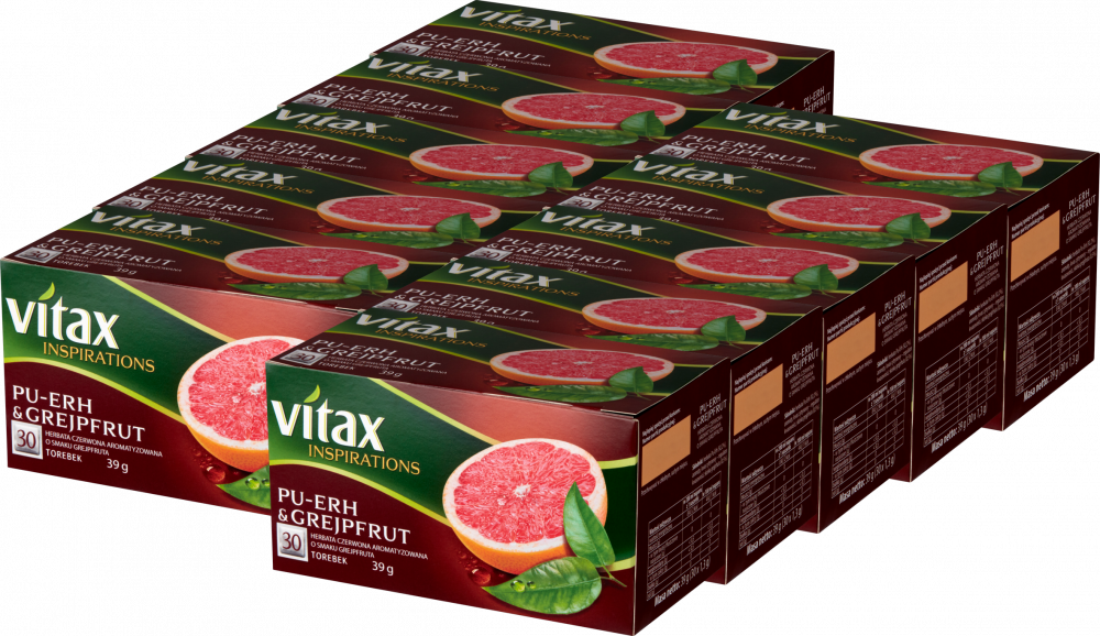 10x Herbata czerwona w torebkach Vitax Inspirations Pu-erh&Grejpfrut, 30 sztuk x 1.3g