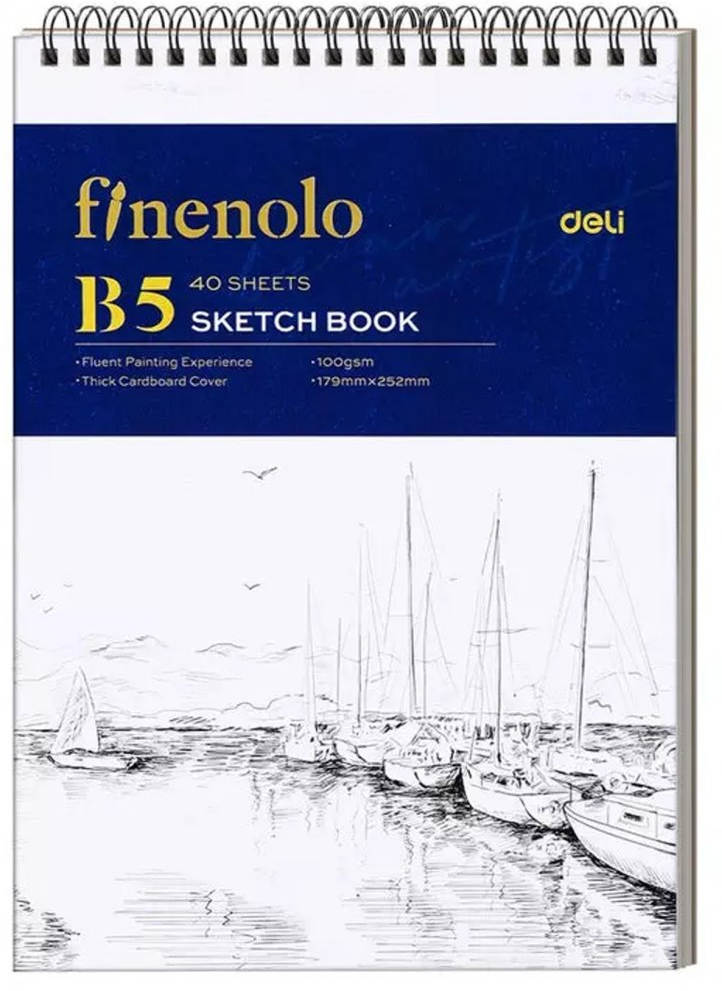 Szkicownik Deli Finenolo, na spirali, B5, 40 kartek, biały