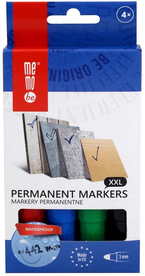 Marker permanentny MemoBe M200, okrągła, 3mm, 4 sztuki, mix kolorów