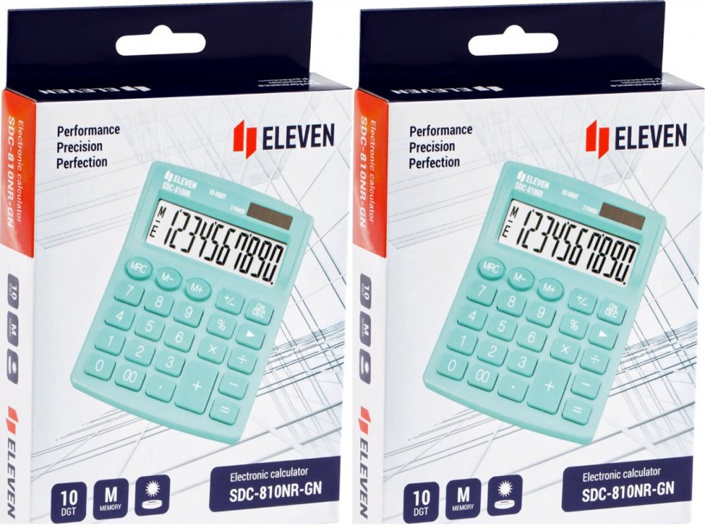 2x Kalkulator biurowy Eleven SDC-810NRGNE, 10 cyfr, zielony
