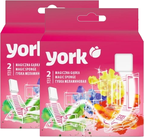2x Gąbka uniwersalna York Magiczna, melamina, 11x6x2.5cm, 2 sztuki, biały