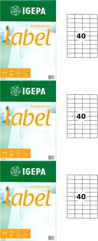 3x Etykiety samoprzylepne Igepa Label, 52.5x29.7mm, 100 arkuszy, biały
