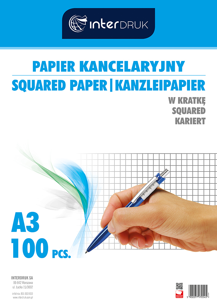 Papier kancelaryjny Interdruk, A3, w kratkę, 100 arkuszy