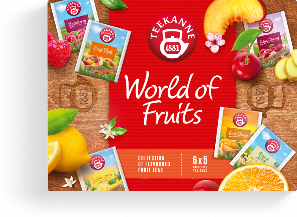 Zestaw herbat owocowych w kopertach Teekanne, World of Fruits Tea Collection, 6 smaków, 30 sztuk x 2/2.25/2.5g