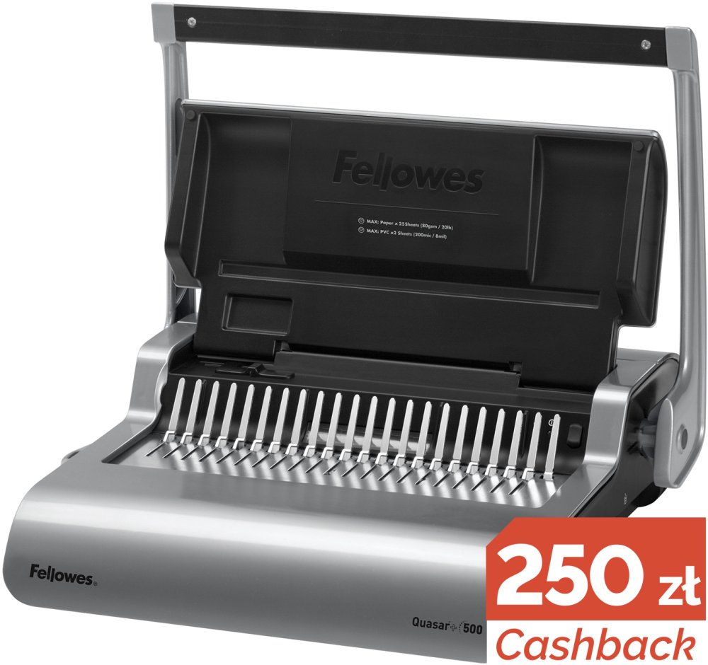 Bindownica ręczna Fellowes Quasar+ 500, do 500 kartek, srebrny