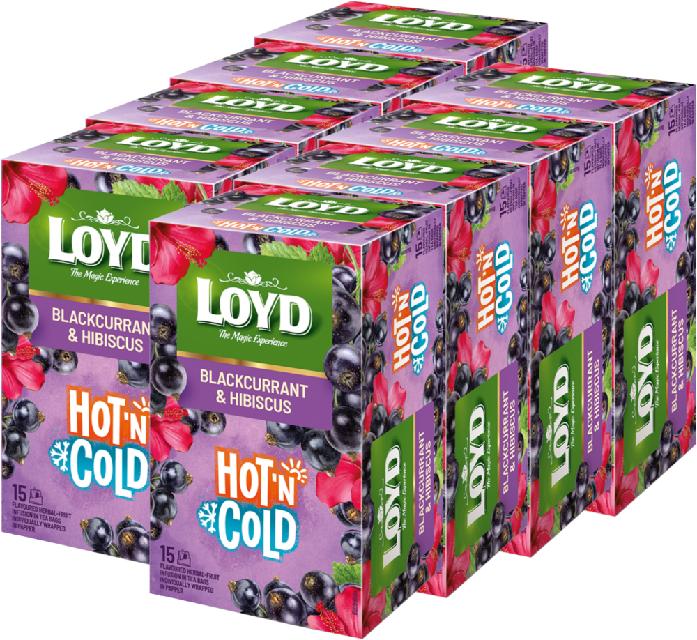 8x Herbata owocowo- ziołowa w kopertach Loyd Hot & Cold, porzeczka i hibiskus, 15 sztuk x 2g