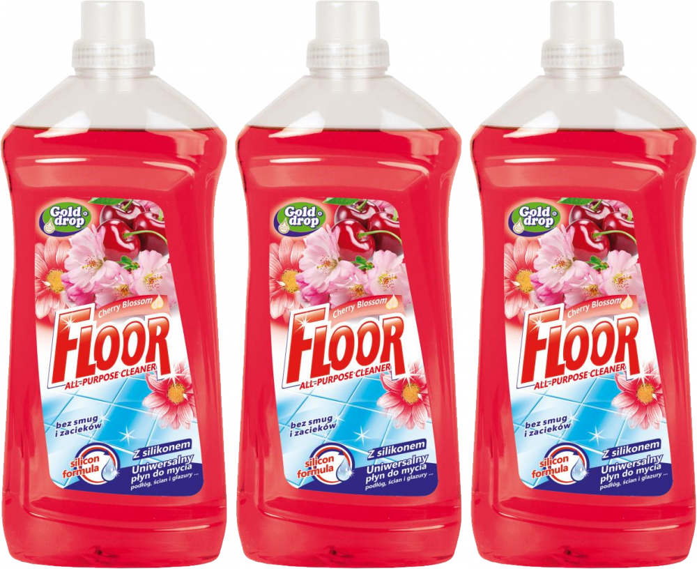3x Płyn uniwersalny Floor Gold Drop, z silikonem, kwiaty wiśni, 1.5l