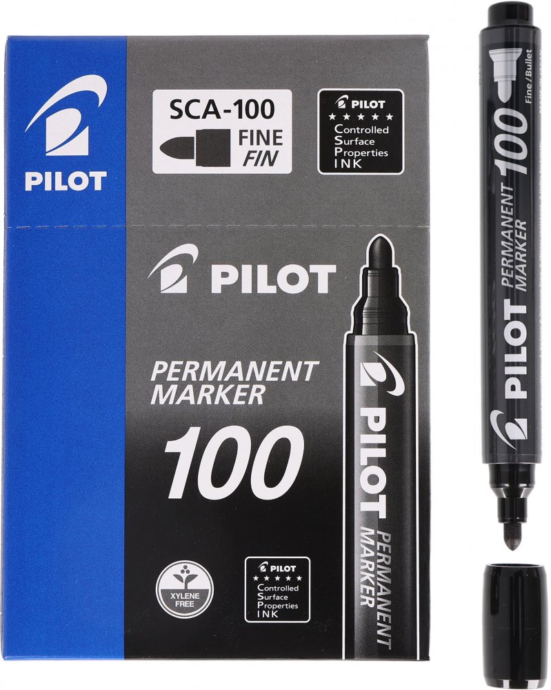 12x Marker permanentny Pilot, SCA 100, okrągła, 4.5mm, czarny