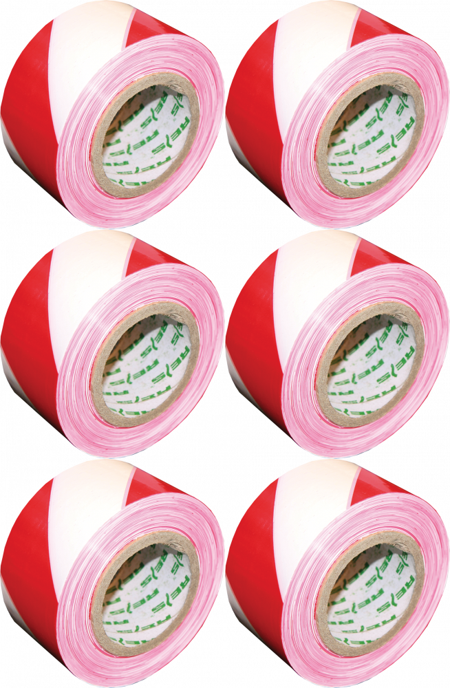 6x Taśma ostrzegawcza Reis, 70mmx100m, 30μm, biało-czerwony