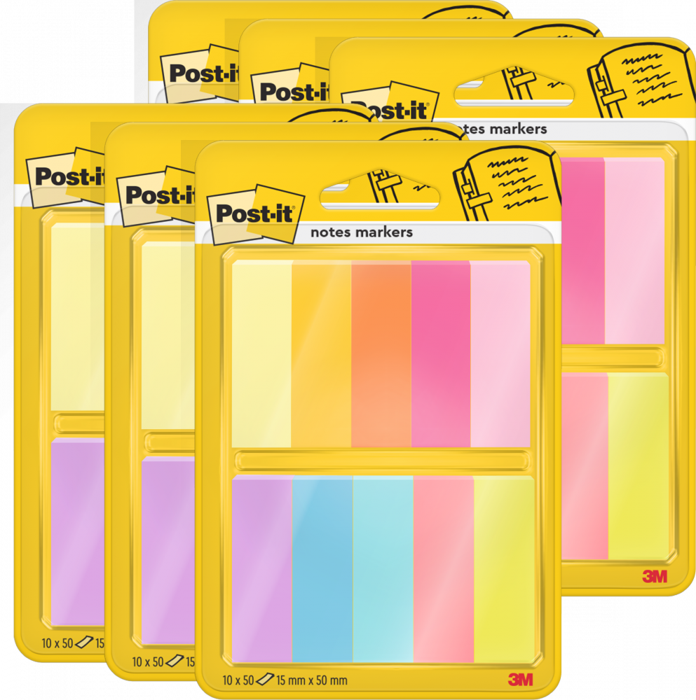 6x Zakładki samoprzylepne Post-it, indeksujące, 12.7x44.4mm, mix kolorów neonowych