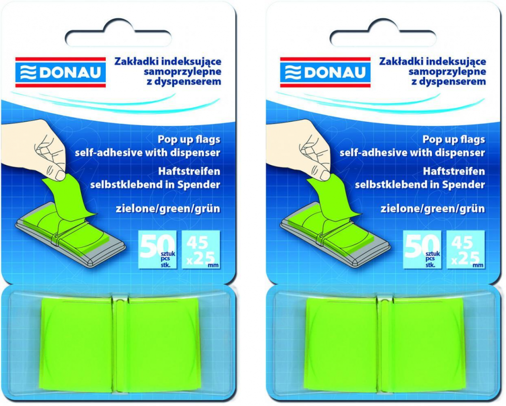 2x zakładki samoprzylepne Donau, indeksujące, 25x45mm, 1x50 sztuk, zielony