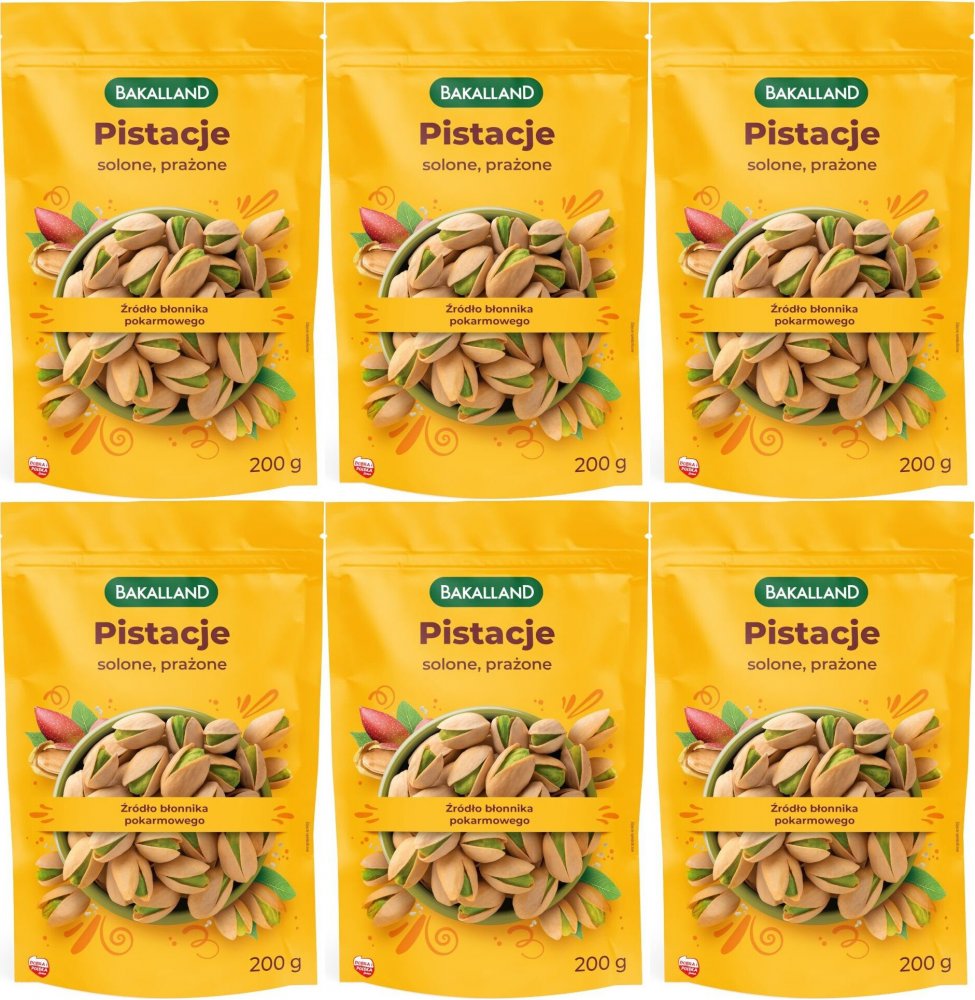 6x Pistacje prażone Bakalland, solone, 200g