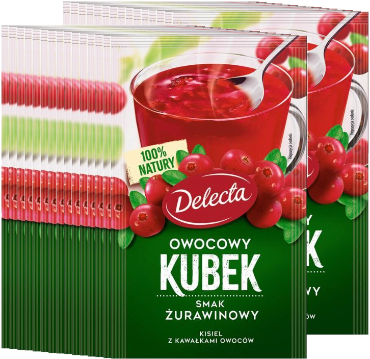 30x Kisiel Delecta Owocowy Kubek z kawałkami owoców, żurawina, 30g
