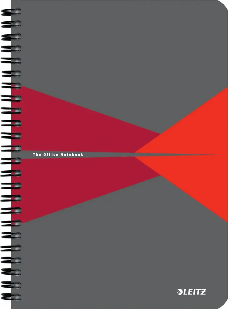 Kołonotatnik Leitz Office, A5, w kratkę, 90 kartek, okładka kartonowa, szaro-czerwony