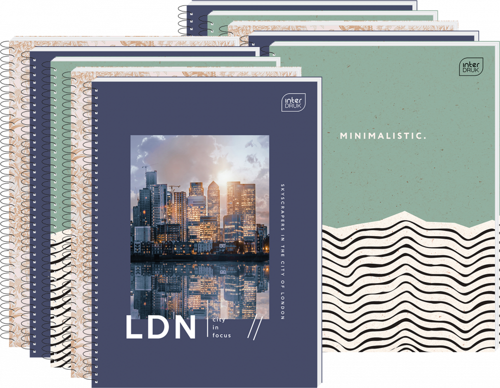 10x Kołonotatnik Interdruk, A5, w kratkę, 160 kartek, mix wzorów