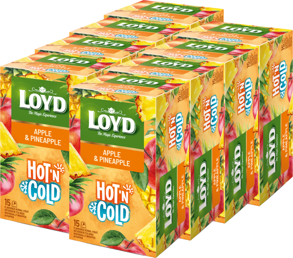 8x Herbata owocowo- ziołowa w kopertach Loyd Hot & Cold, jabłko i ananas, 15 sztuk x 2g