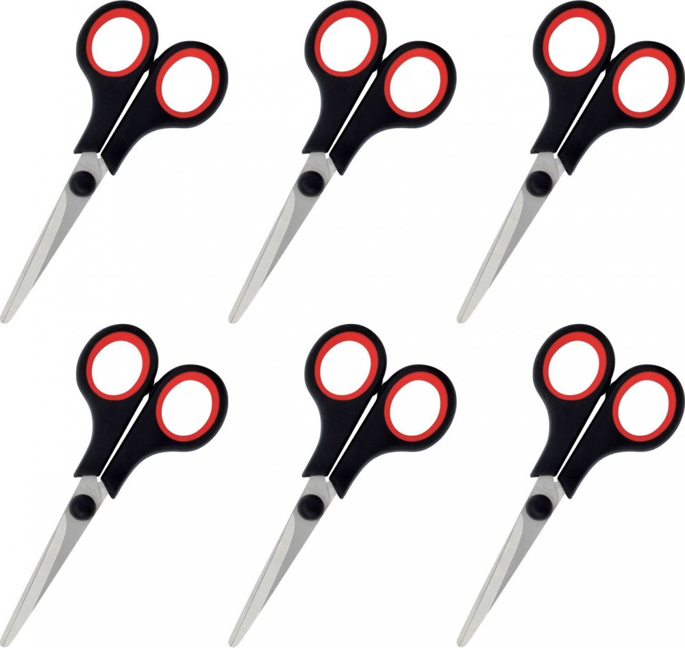 6x Nożyczki biurowe Grand Soft GR-5500, 12cm, czarno-czerwony