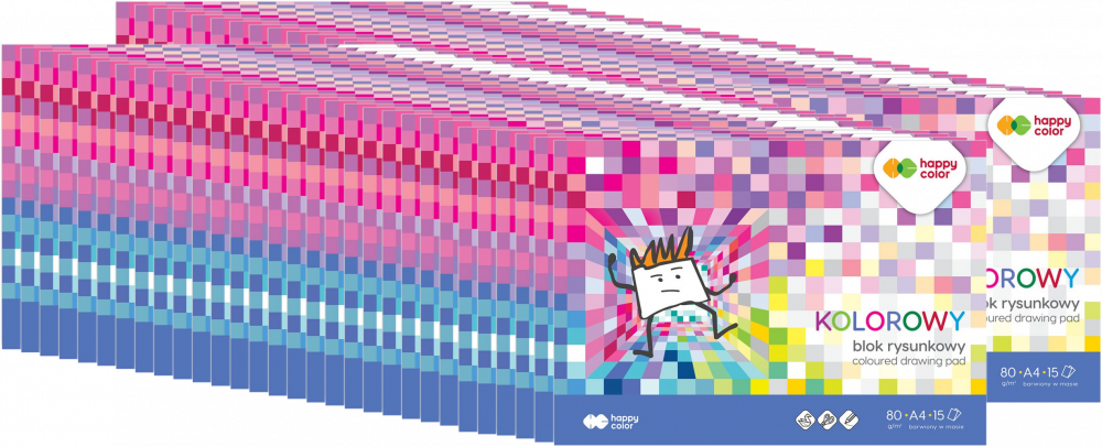 100x Blok rysunkowy kolorowy Happy Color, A4, 15 kartek, mix kolorów