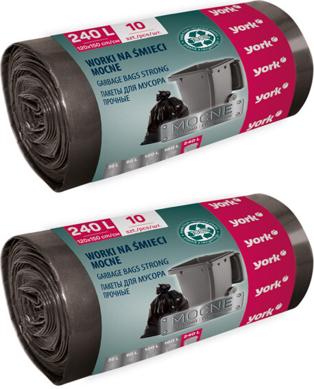 2x Worki na śmieci York Mocne, na odpady zmieszane, 240l, 10 sztuk, czarny