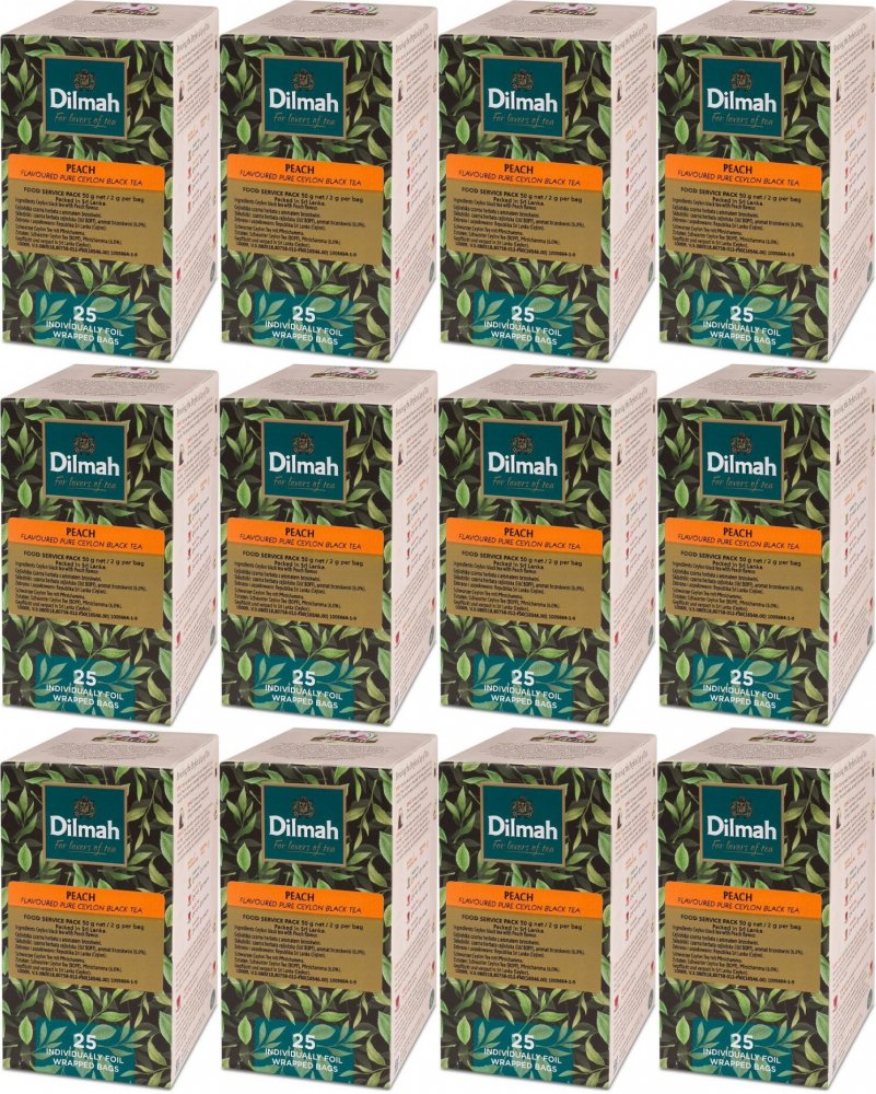 12x Herbata czarna aromatyzowana w kopertach Dilmah, brzoskwinia, 25 sztuk x 2g