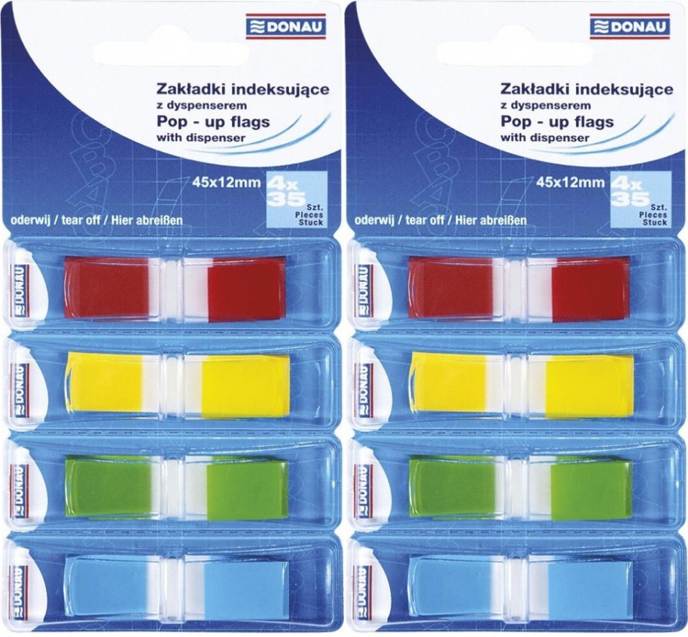 2x Zakładki samoprzylepne Donau, indeksujące, 12x45mm, 4x35 sztuk, mix kolorów